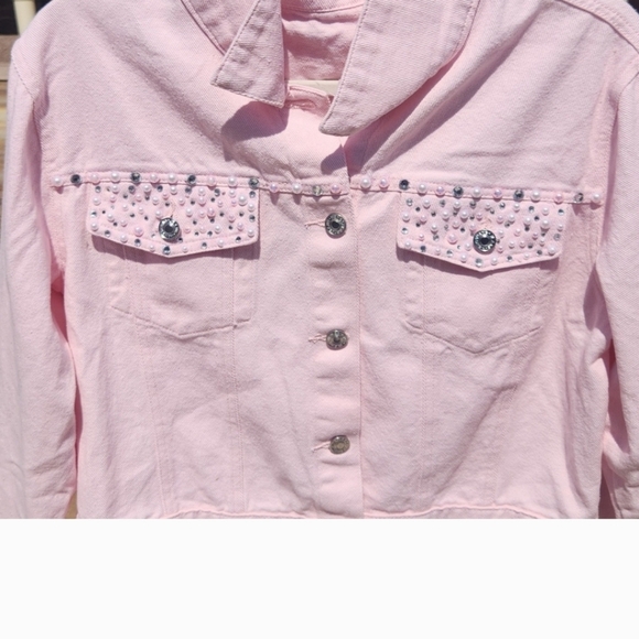 NWOT! READ!! Custom made crop pearl & diamond jean jacket - Picture 11 of 12
